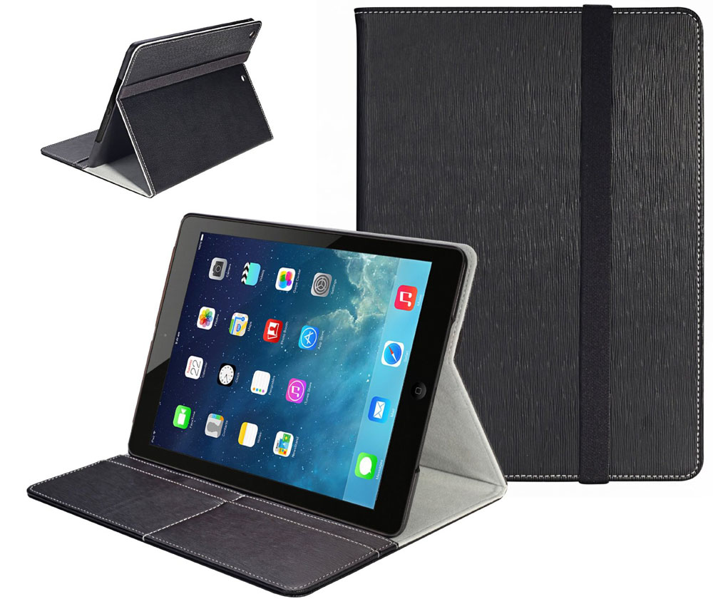Black Leather iPad Air Case with Stand